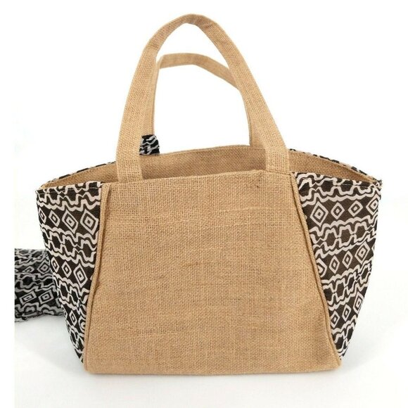 Cypress Home Shoulder Bag With Scarf Jute Beige Black White Coated‎ Lining - Picture 2 of 9